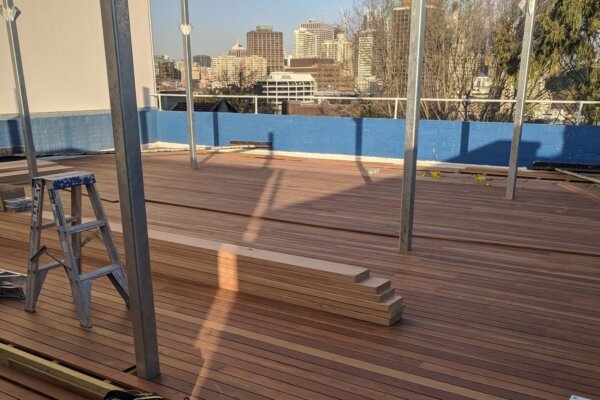 Timber decking installed over Cosmofin Membrane