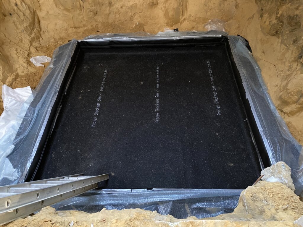 Lift Pit in WA where Shockmat has been installed to protect the Wolfin Waterproofing PVC Membrane